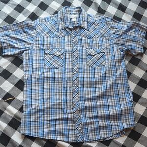 Men's Wramgler Blue Plaid Short Sleeve Shirt